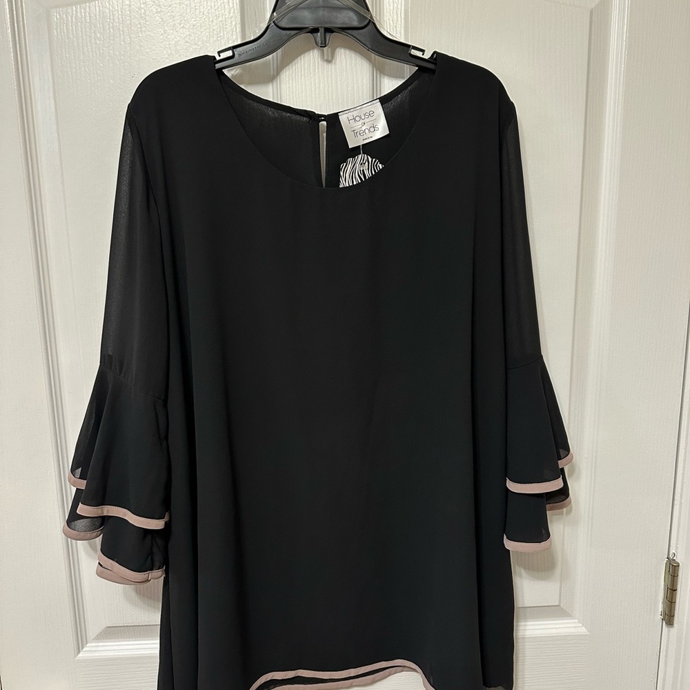 Black Ruffle Sleeve Top